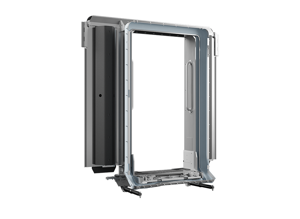 Übergangssystem für einen Reisezugwagen in der kompletten Rückansicht.